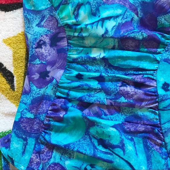 Blue Floral Print One Piece Bathing Suit - Picture 2 of 6